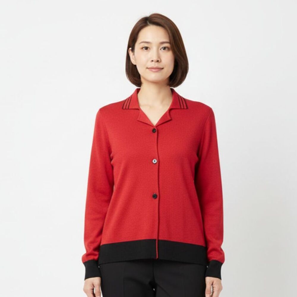 Misook Red & Black Knit Button Front Long Sleeve Sweater Top M